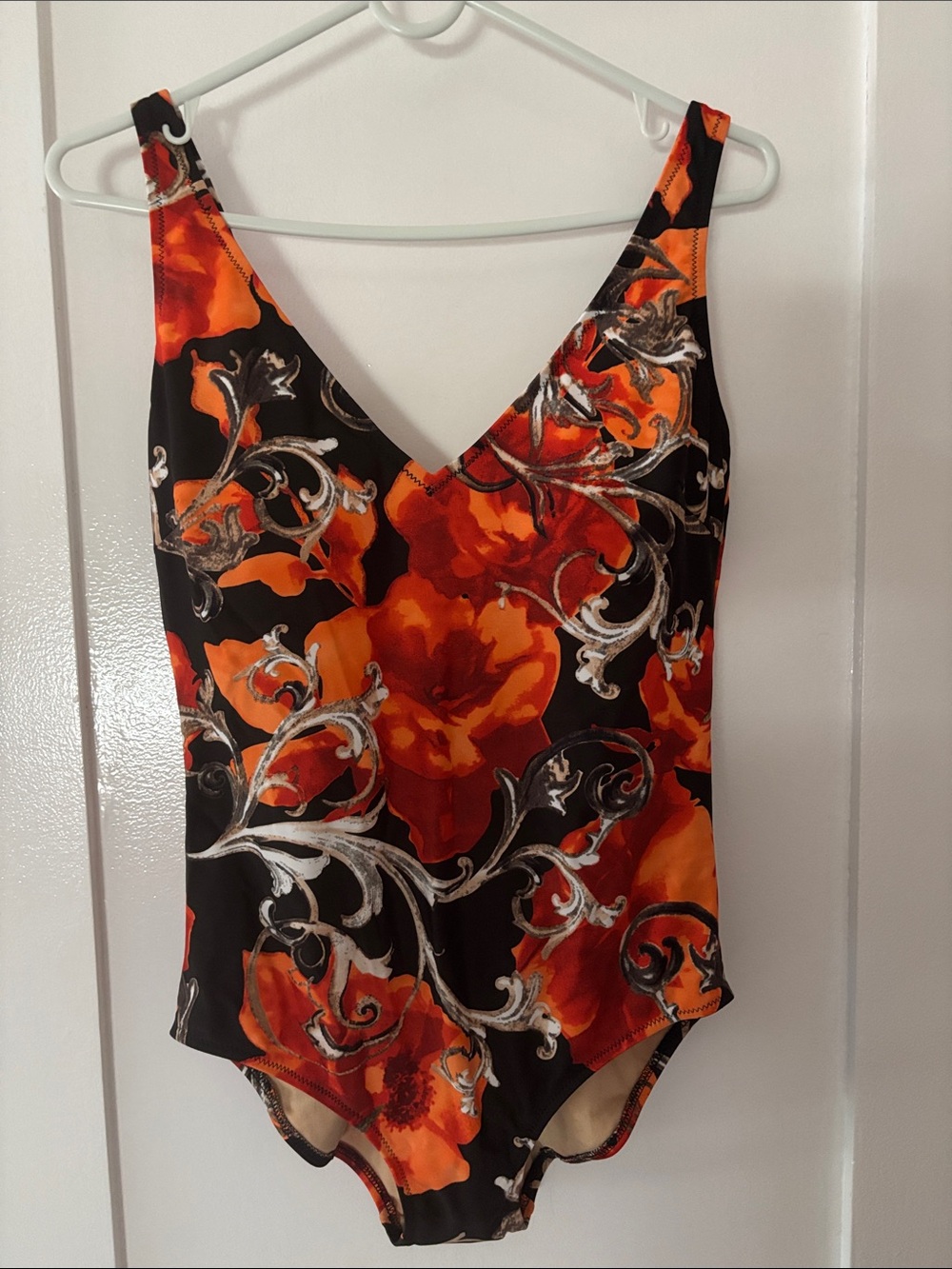 NWT Gottex Black and Orange Floral One-Piece Swimsuit